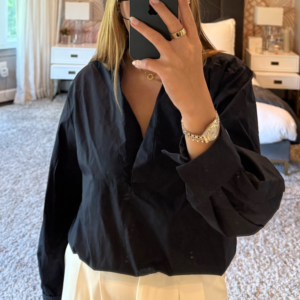 FRAME Navy Long Sleeve Blouse